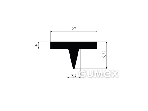 Gumový profil tvaru "T", 15,75x27/7,5mm, 70°ShA, EPDM, -40°C/+100°C, čierny